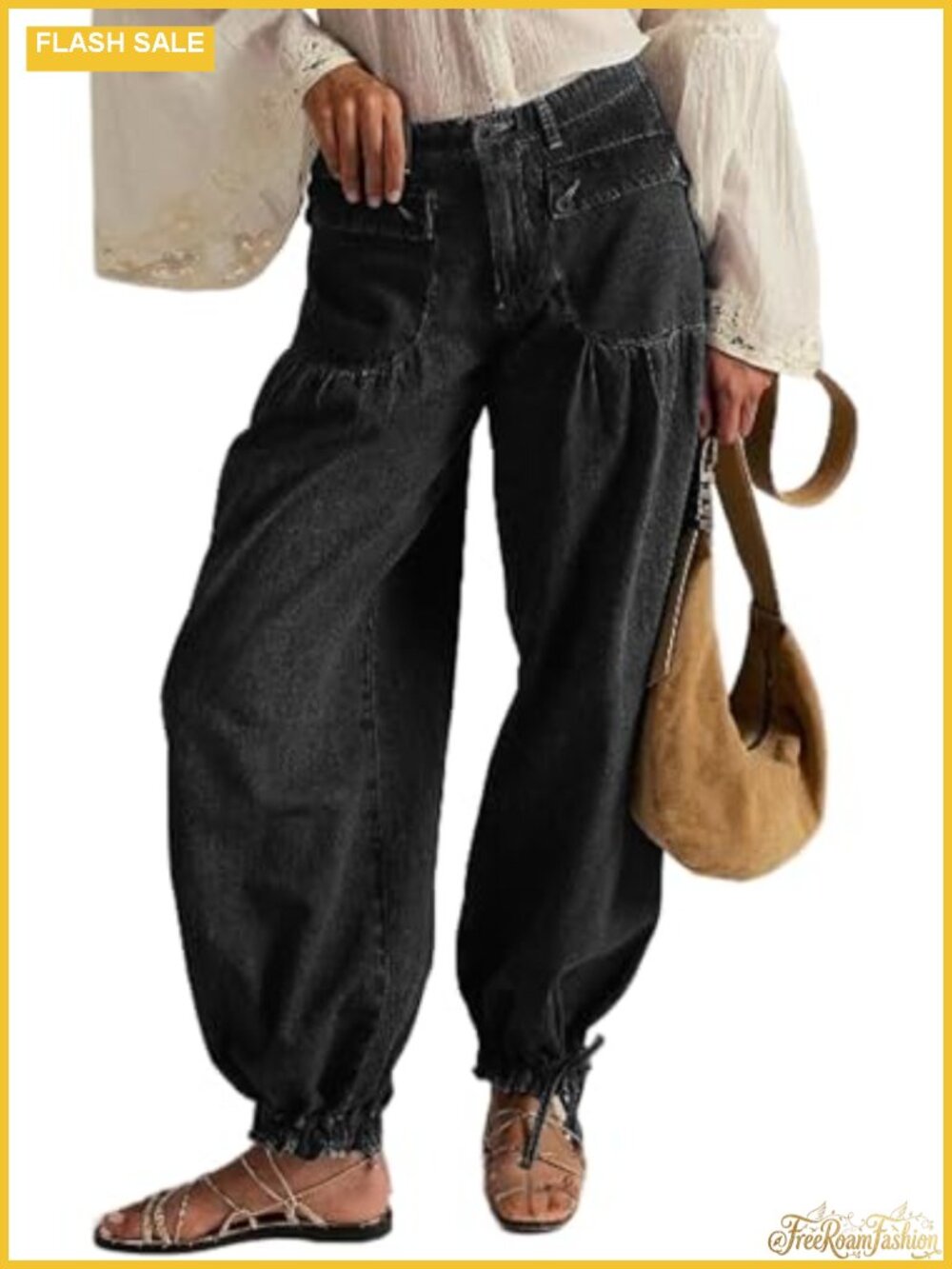 yoeasy Women's Lotus Balloon Jeans Baggy Wide Leg Loose Denim Pants